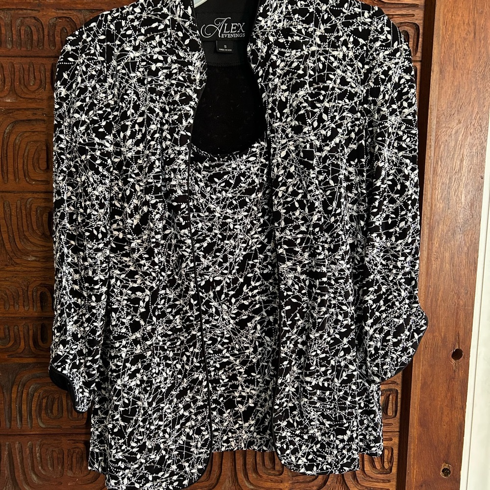 Alex Evenings Black and White Textured Blouse with matching jacket